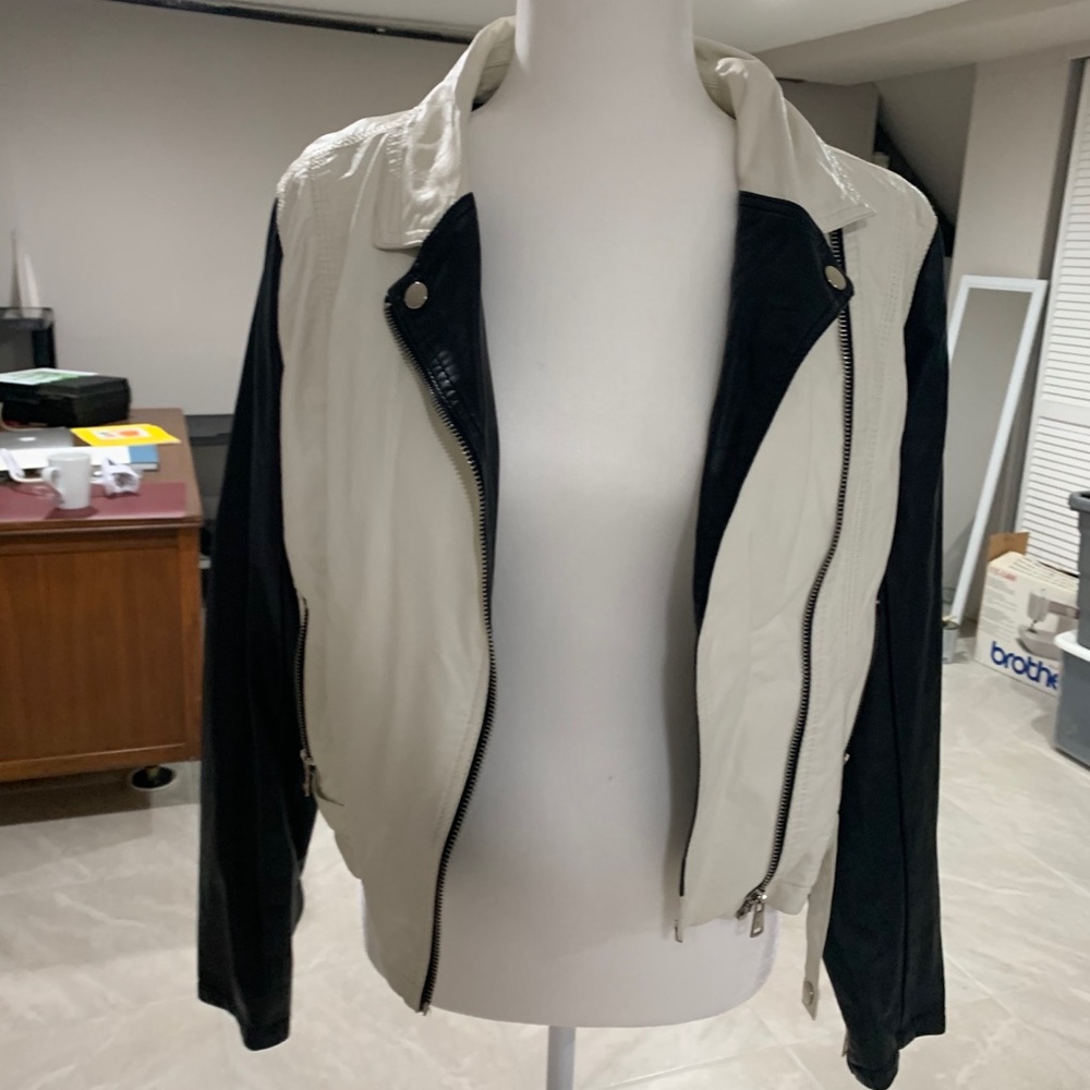 Contrast black and white fux leather jacket